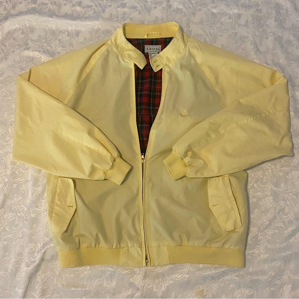 VINTAGE Izod Yellow Plaid Flannel Lined Full Zip Jacket Coat Outdoors SZ XLarge